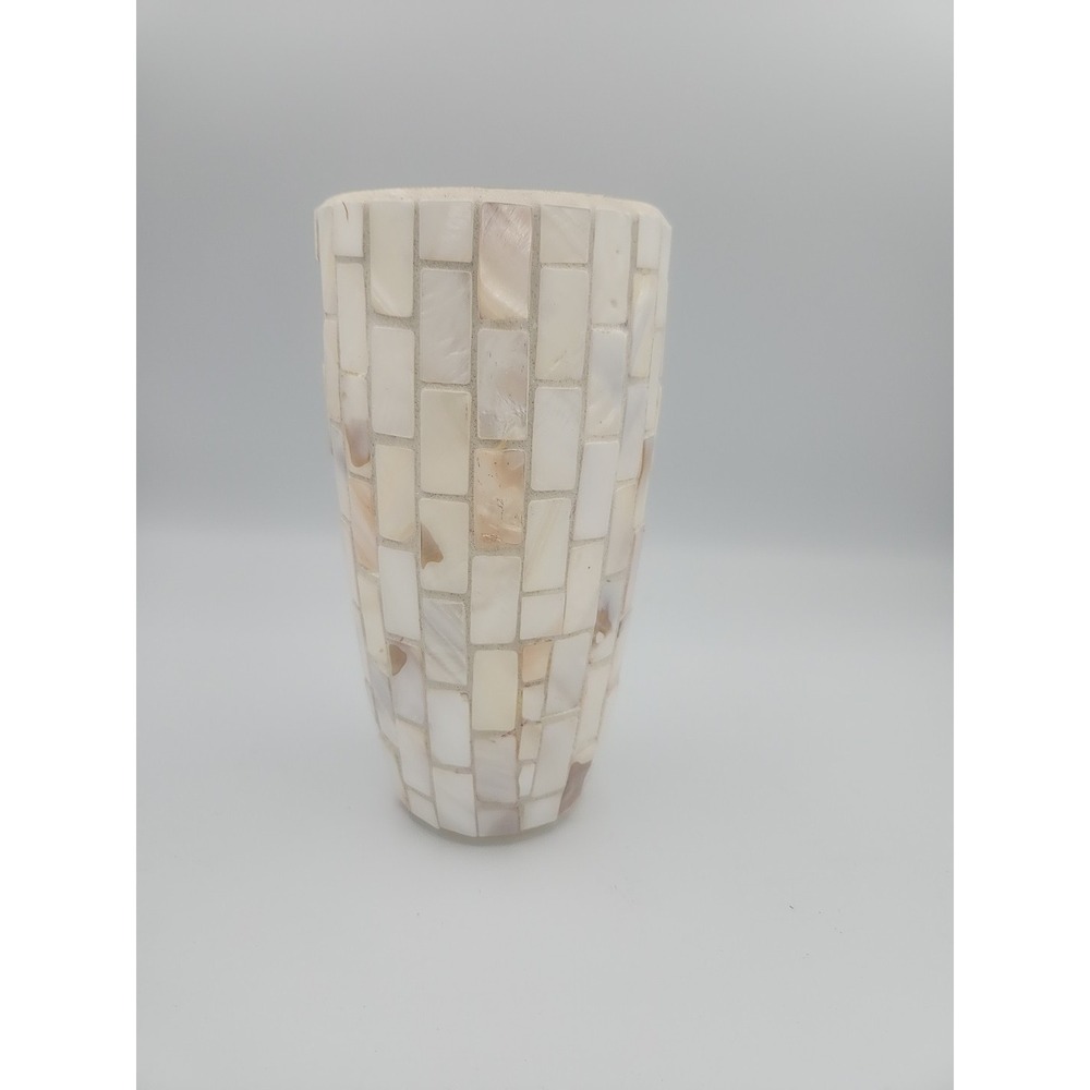 Mother of Pearl Mosaic Cylinder Vase 7" Tall‎
